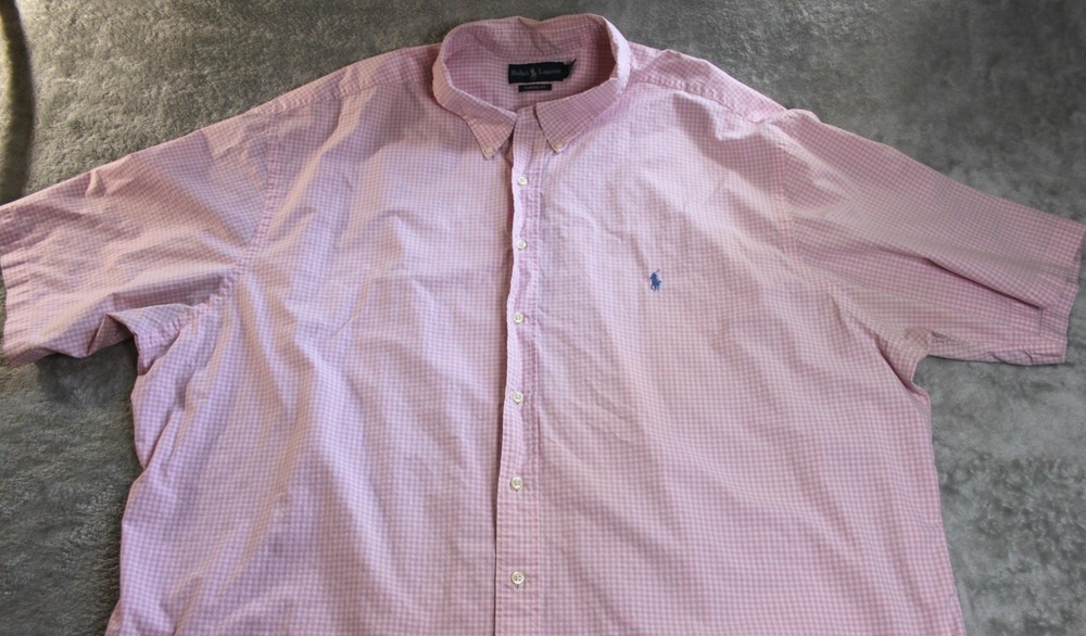 Ralph Lauren Shirt Mens 4XLT Pink Check Button Up Short Sleeve Classic Fit